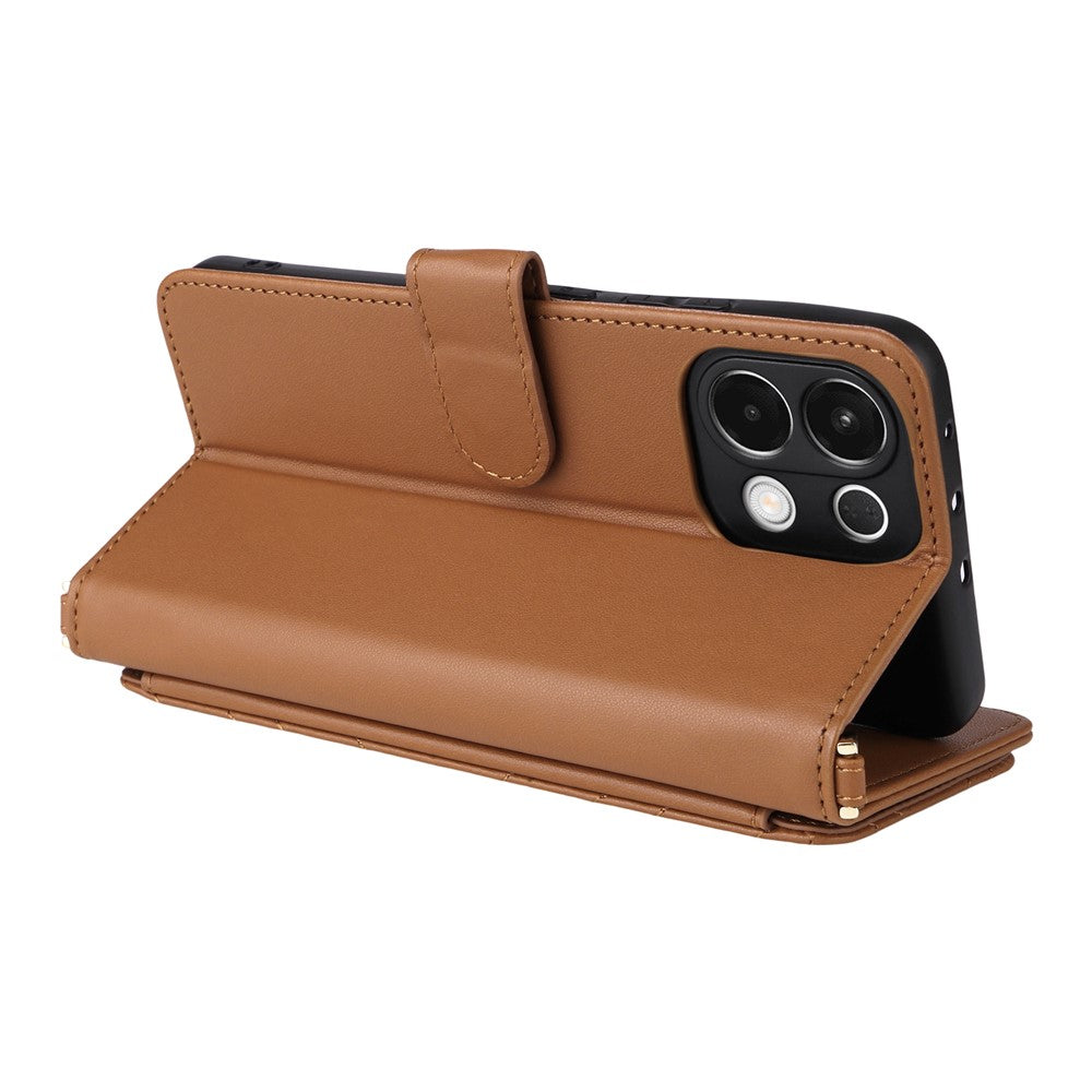 For Oppo K13 5G / K13x / K12s Case with Shoulder / Wrist Strap Leather Phone Cover Stand Wallet - Brown