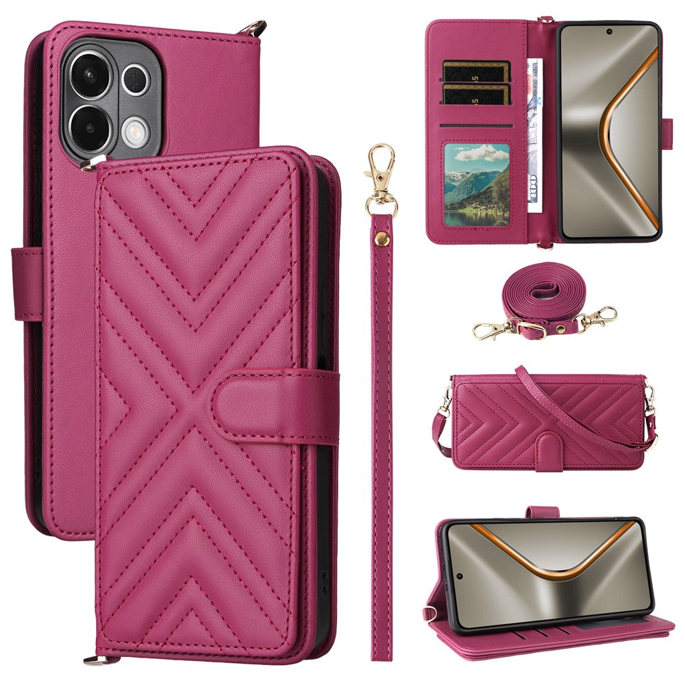 For Oppo K13 5G / K13x / K12s Case with Shoulder / Wrist Strap Leather Phone Cover Stand Wallet - Rose