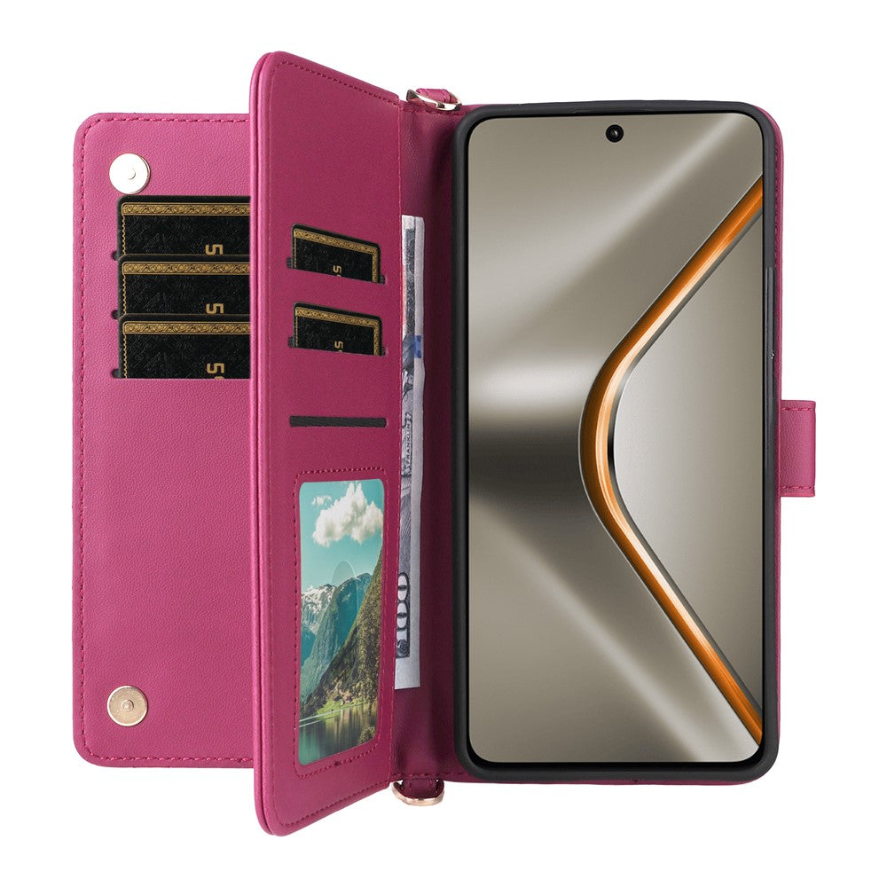 For Oppo K13 5G / K13x / K12s Case with Shoulder / Wrist Strap Leather Phone Cover Stand Wallet - Rose