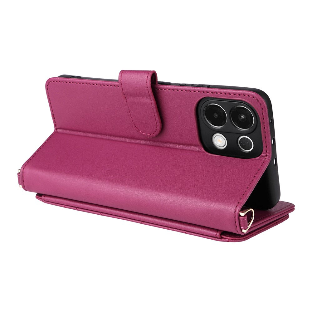 For Oppo K13 5G / K13x / K12s Case with Shoulder / Wrist Strap Leather Phone Cover Stand Wallet - Rose