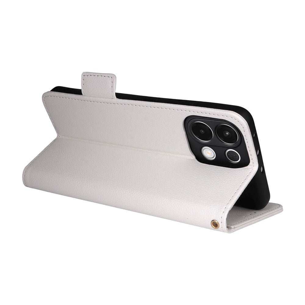 For Oppo K13 5G / K13x / K12s Case with Wrist Strap Litchi Texture PU Leather Wallet Phone Cover - White