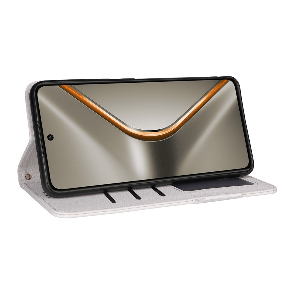 For Oppo K13 5G / K13x / K12s Case with Wrist Strap Litchi Texture PU Leather Wallet Phone Cover - White