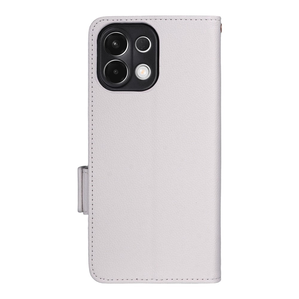 For Oppo K13 5G / K13x / K12s Case with Wrist Strap Litchi Texture PU Leather Wallet Phone Cover - White