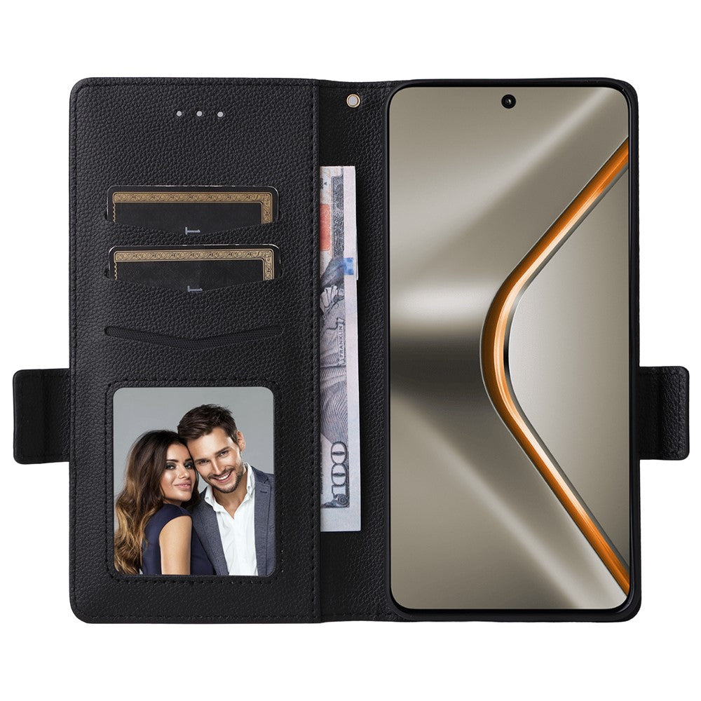 For Oppo K13 5G / K13x / K12s Case with Wrist Strap Litchi Texture PU Leather Wallet Phone Cover - Black