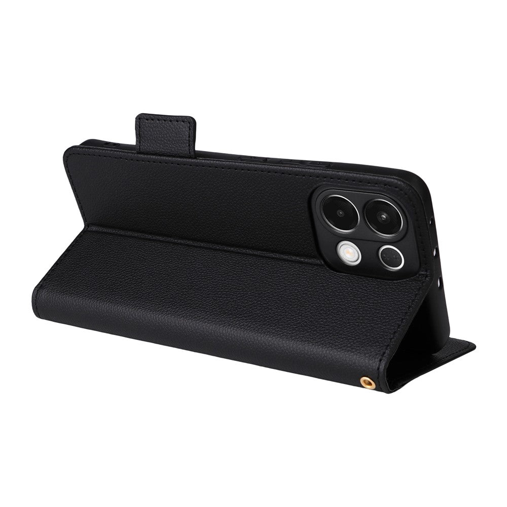 For Oppo K13 5G / K13x / K12s Case with Wrist Strap Litchi Texture PU Leather Wallet Phone Cover - Black