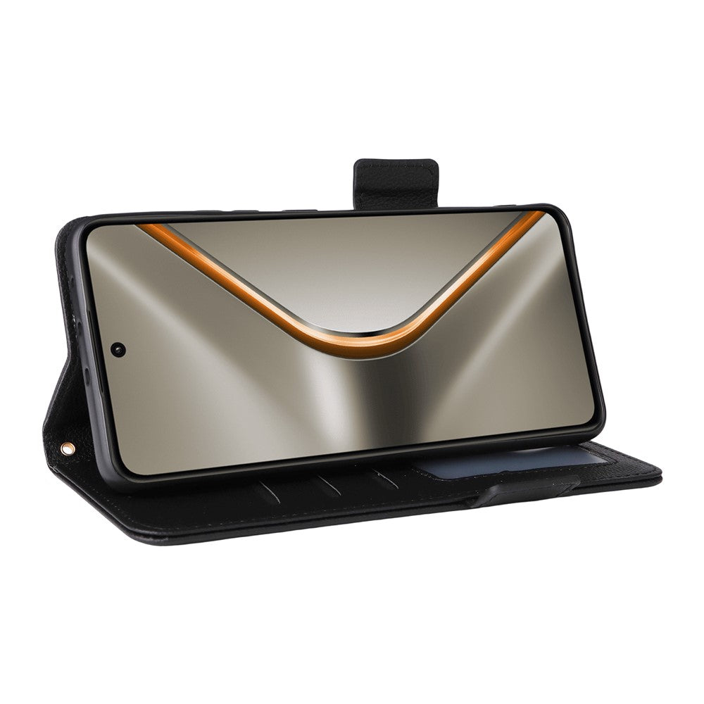 For Oppo K13 5G / K13x / K12s Case with Wrist Strap Litchi Texture PU Leather Wallet Phone Cover - Black