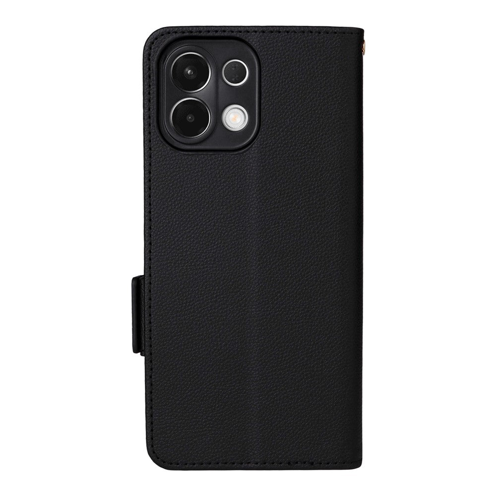 For Oppo K13 5G / K13x / K12s Case with Wrist Strap Litchi Texture PU Leather Wallet Phone Cover - Black