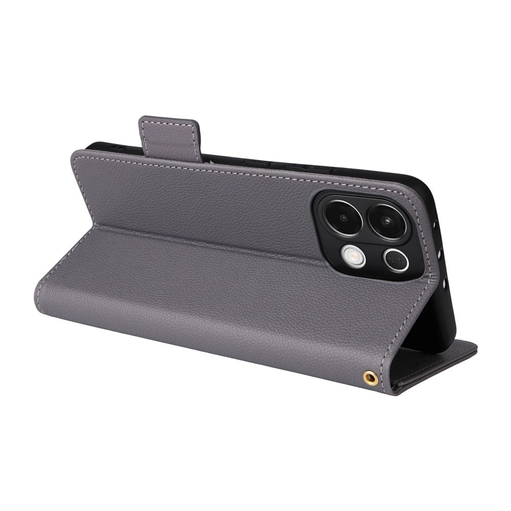 For Oppo K13 5G / K13x / K12s Case with Wrist Strap Litchi Texture PU Leather Wallet Phone Cover - Grey