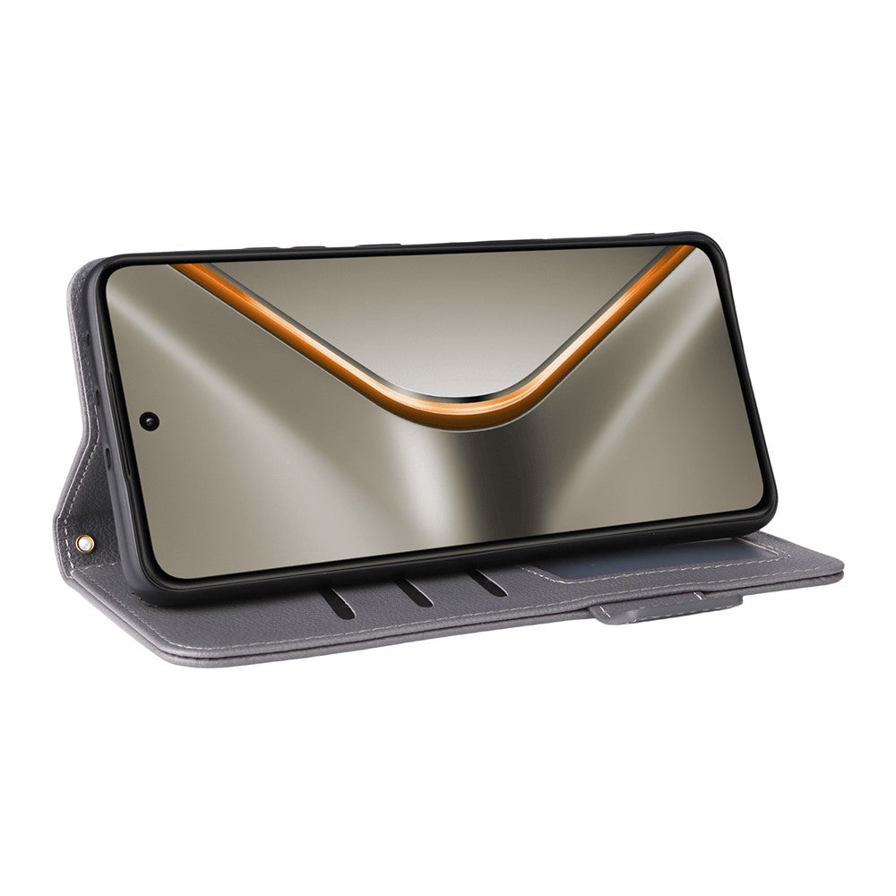 For Oppo K13 5G / K13x / K12s Case with Wrist Strap Litchi Texture PU Leather Wallet Phone Cover - Grey