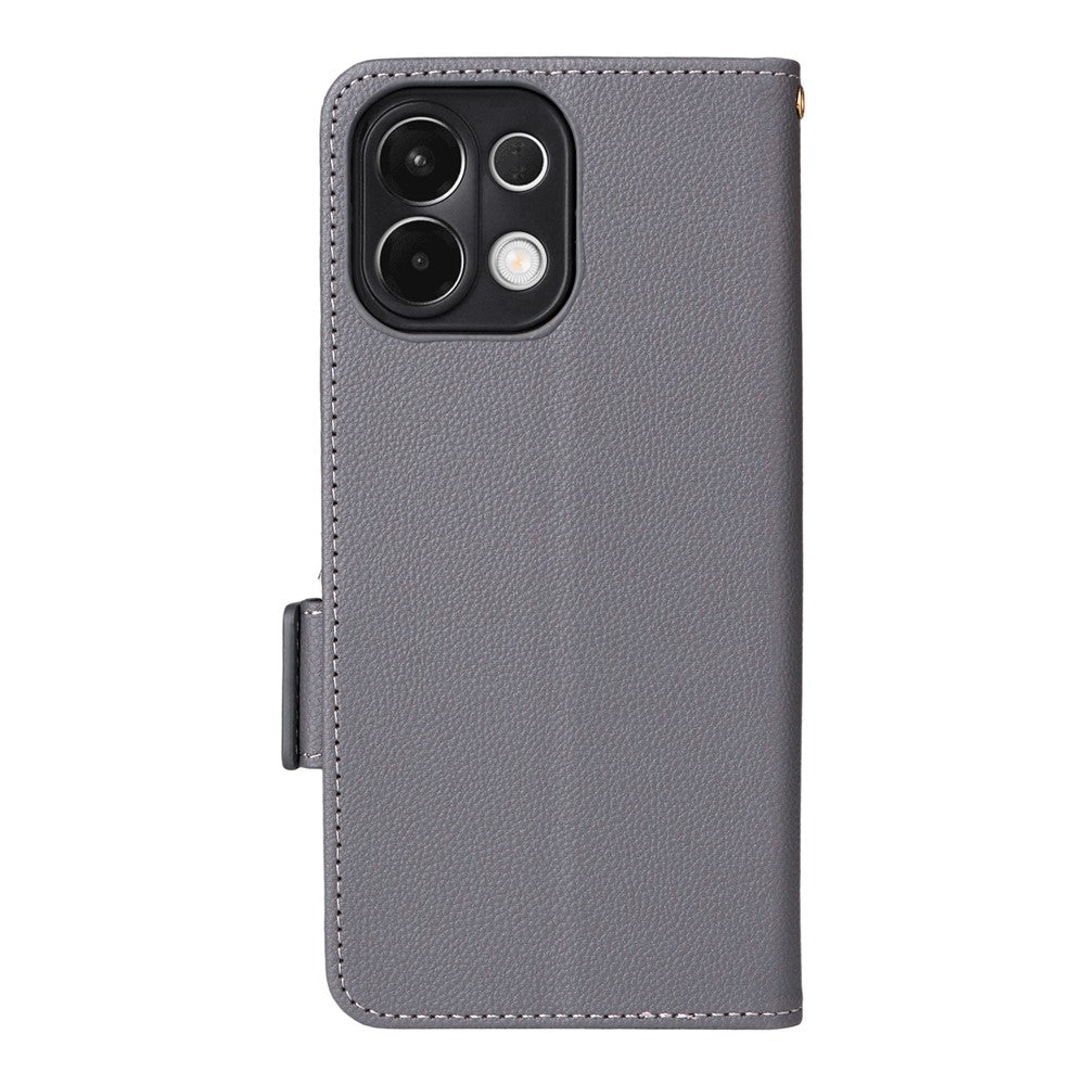 For Oppo K13 5G / K13x / K12s Case with Wrist Strap Litchi Texture PU Leather Wallet Phone Cover - Grey