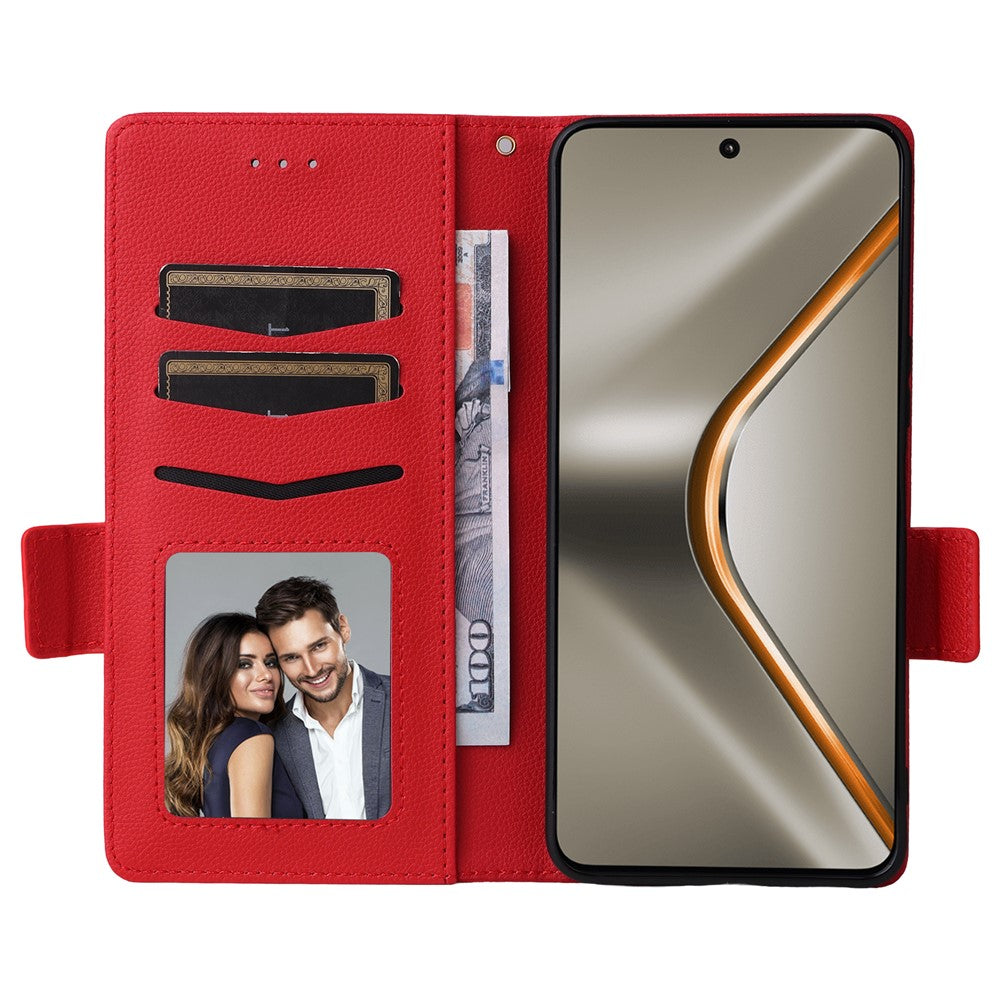 For Oppo K13 5G / K13x / K12s Case with Wrist Strap Litchi Texture PU Leather Wallet Phone Cover - Red