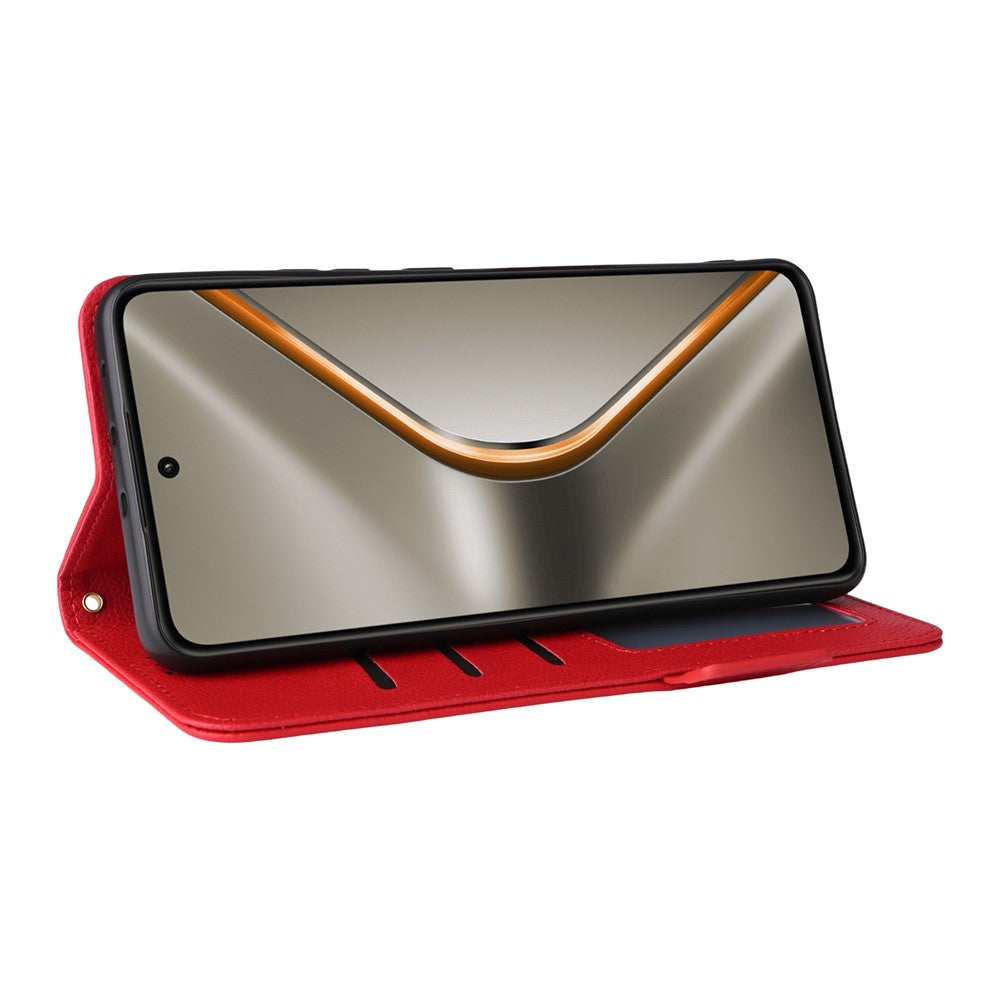 For Oppo K13 5G / K13x / K12s Case with Wrist Strap Litchi Texture PU Leather Wallet Phone Cover - Red