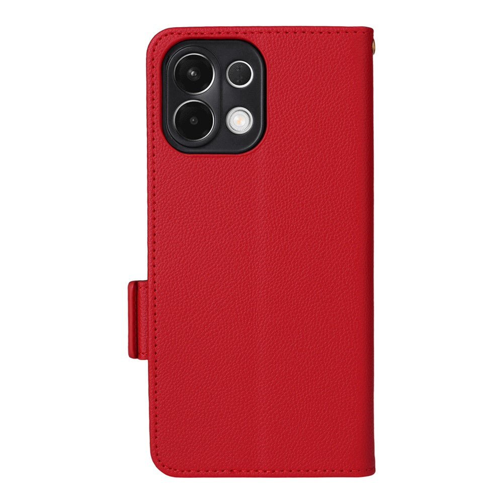 For Oppo K13 5G / K13x / K12s Case with Wrist Strap Litchi Texture PU Leather Wallet Phone Cover - Red
