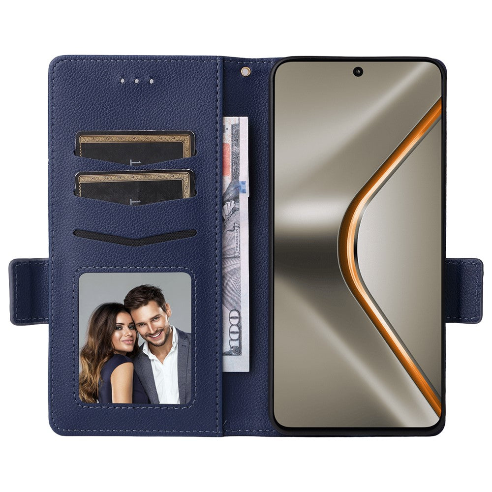 For Oppo K13 5G / K13x / K12s Case with Wrist Strap Litchi Texture PU Leather Wallet Phone Cover - Dark Blue