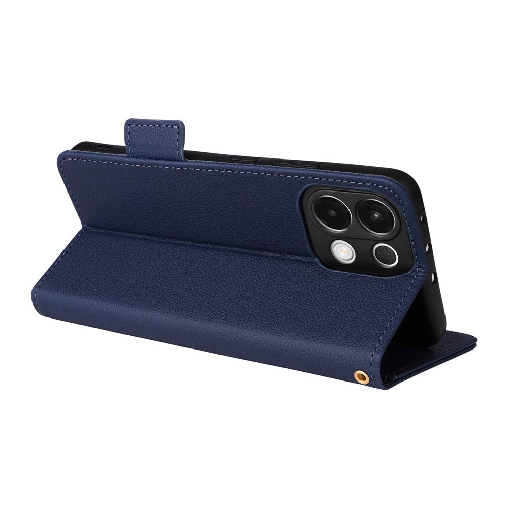 For Oppo K13 5G / K13x / K12s Case with Wrist Strap Litchi Texture PU Leather Wallet Phone Cover - Dark Blue