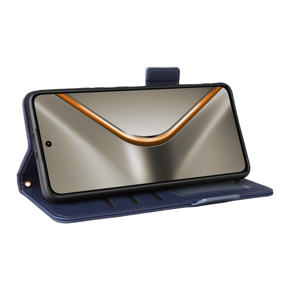 For Oppo K13 5G / K13x / K12s Case with Wrist Strap Litchi Texture PU Leather Wallet Phone Cover - Dark Blue