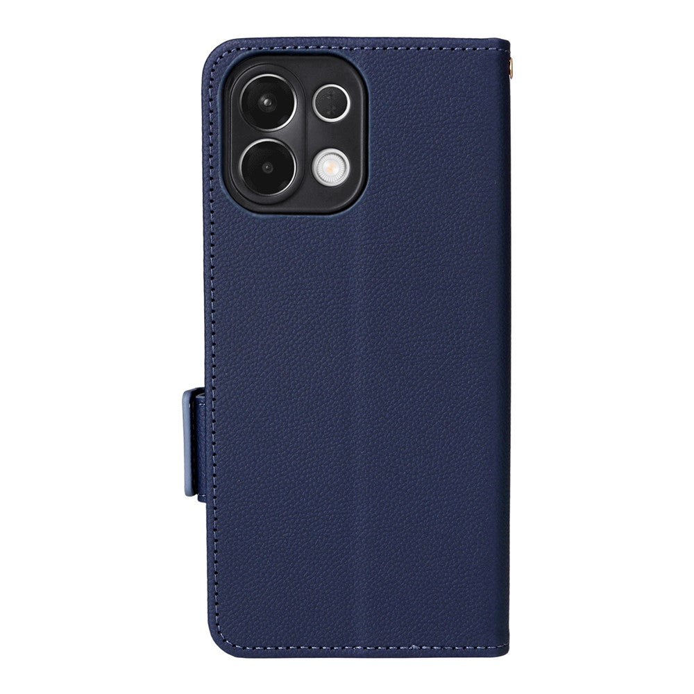 For Oppo K13 5G / K13x / K12s Case with Wrist Strap Litchi Texture PU Leather Wallet Phone Cover - Dark Blue