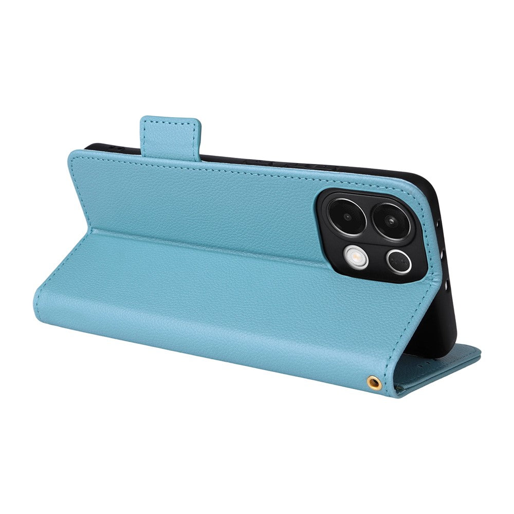 For Oppo K13 5G / K13x / K12s Case with Wrist Strap Litchi Texture PU Leather Wallet Phone Cover - Baby Blue