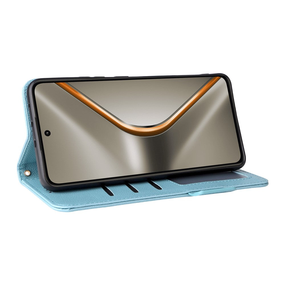 For Oppo K13 5G / K13x / K12s Case with Wrist Strap Litchi Texture PU Leather Wallet Phone Cover - Baby Blue