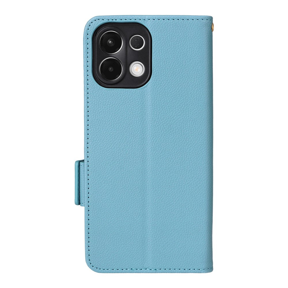 For Oppo K13 5G / K13x / K12s Case with Wrist Strap Litchi Texture PU Leather Wallet Phone Cover - Baby Blue