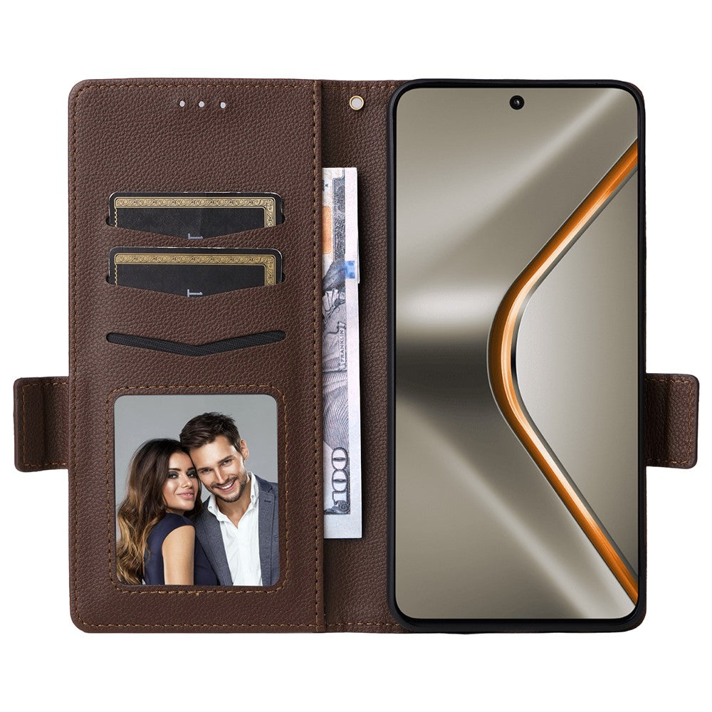 For Oppo K13 5G / K13x / K12s Case with Wrist Strap Litchi Texture PU Leather Wallet Phone Cover - Brown
