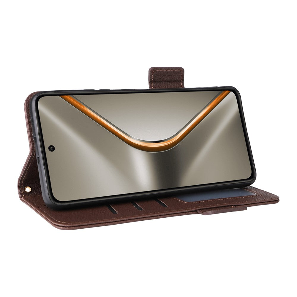 For Oppo K13 5G / K13x / K12s Case with Wrist Strap Litchi Texture PU Leather Wallet Phone Cover - Brown