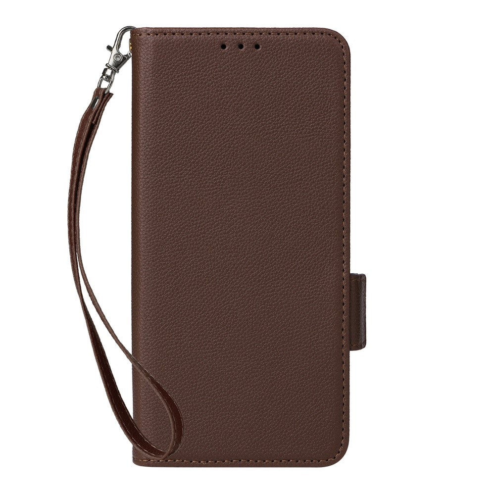 For Oppo K13 5G / K13x / K12s Case with Wrist Strap Litchi Texture PU Leather Wallet Phone Cover - Brown