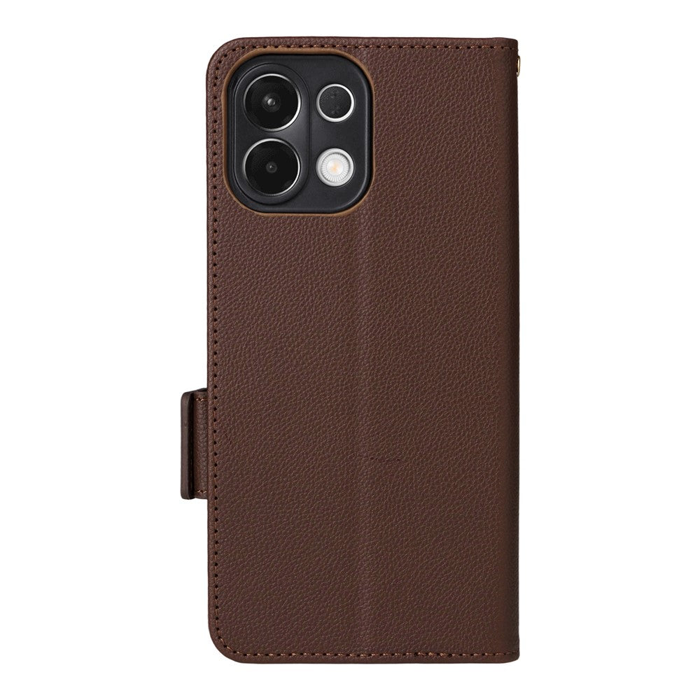 For Oppo K13 5G / K13x / K12s Case with Wrist Strap Litchi Texture PU Leather Wallet Phone Cover - Brown