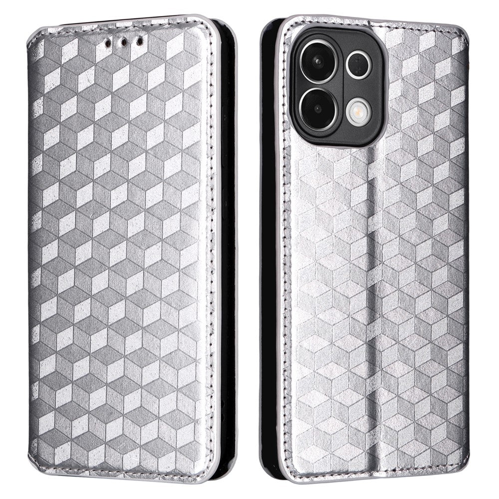For Oppo K13 5G / K13x / K12s Case Wallet Rhombus Imprinted Leather Phone Cover - Silver