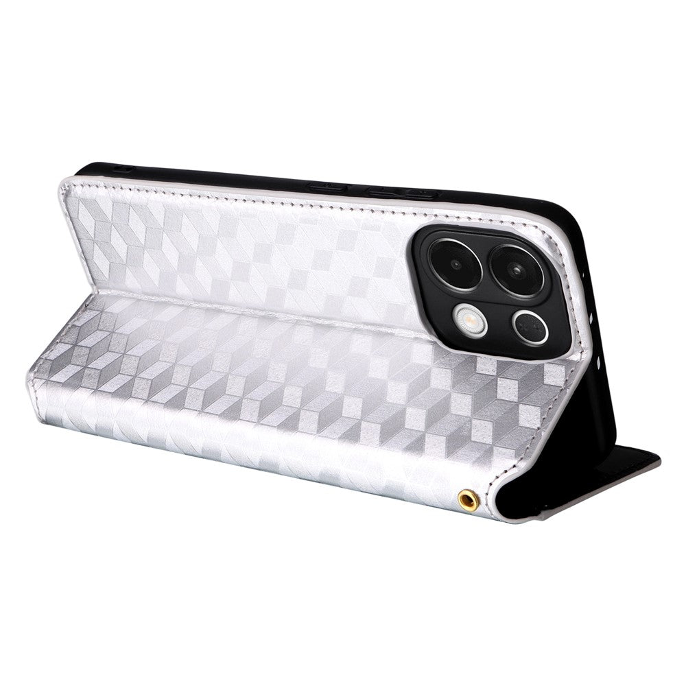 For Oppo K13 5G / K13x / K12s Case Wallet Rhombus Imprinted Leather Phone Cover - Silver