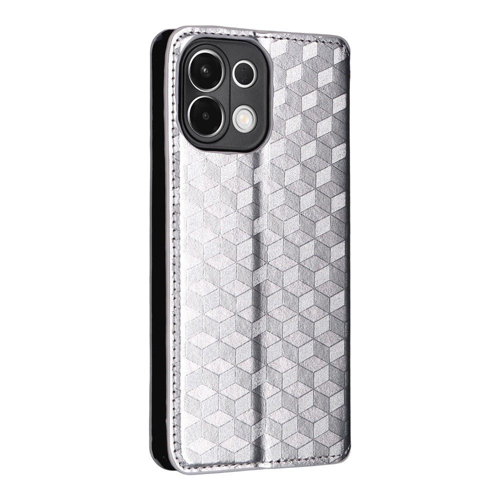 For Oppo K13 5G / K13x / K12s Case Wallet Rhombus Imprinted Leather Phone Cover - Silver