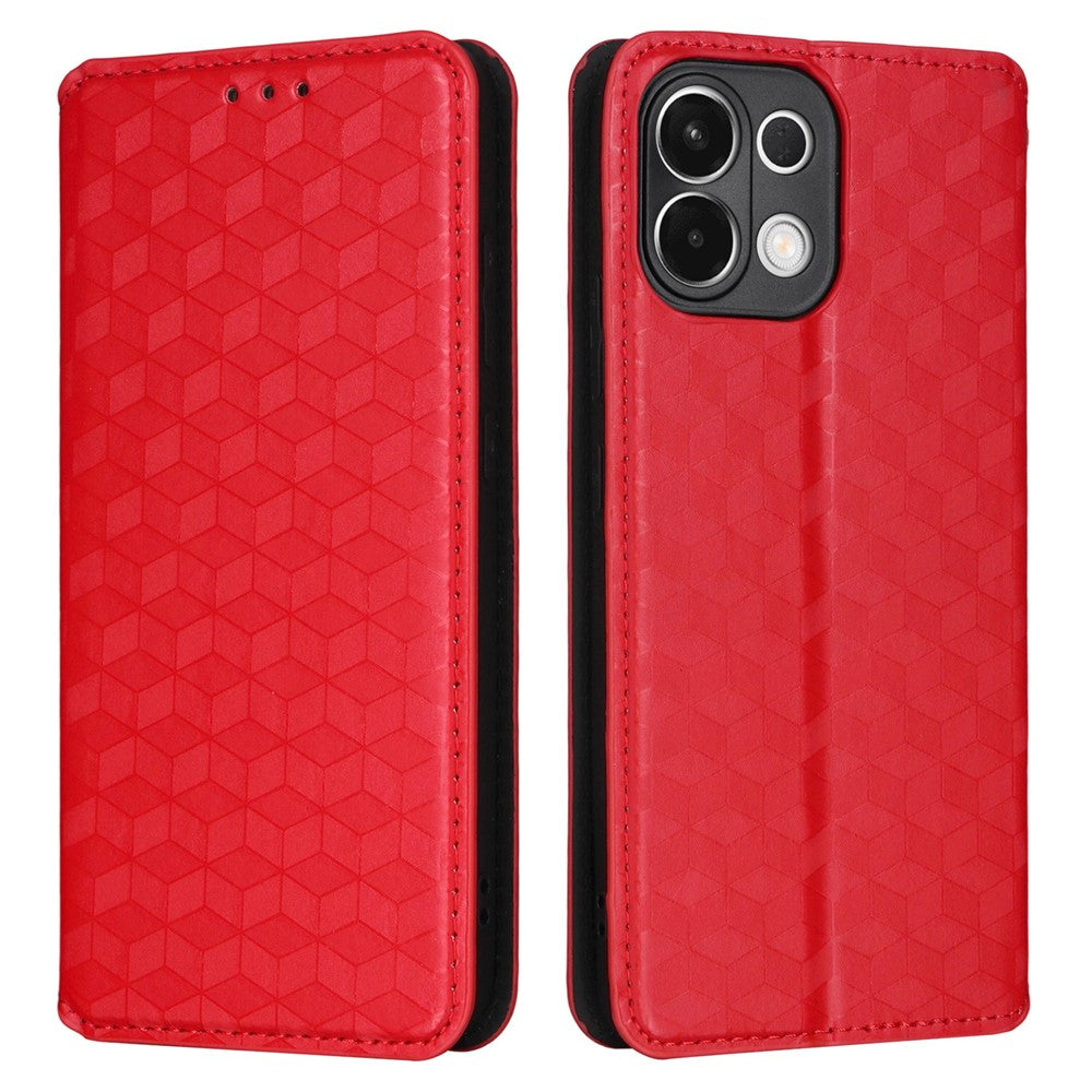 For Oppo K13 5G / K13x / K12s Case Wallet Rhombus Imprinted Leather Phone Cover - Red