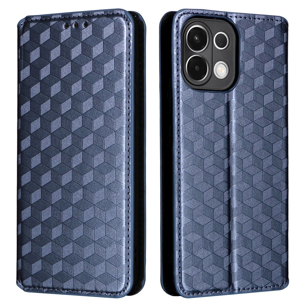 For Oppo K13 5G / K13x / K12s Case Wallet Rhombus Imprinted Leather Phone Cover - Blue