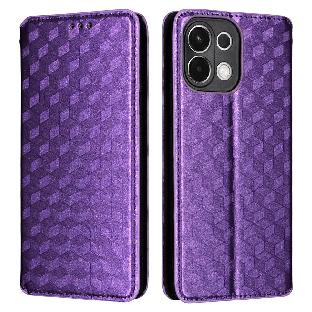 For Oppo K13 5G / K13x / K12s Case Wallet Rhombus Imprinted Leather Phone Cover - Purple