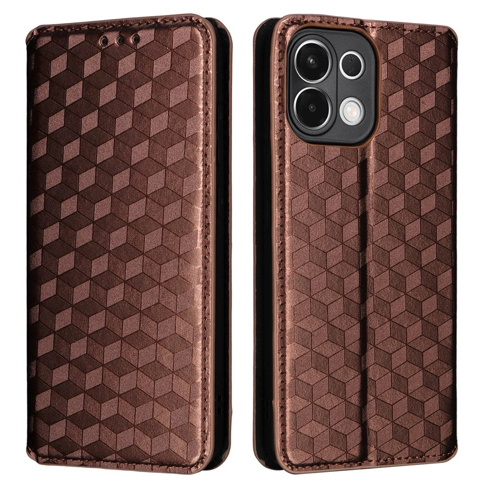For Oppo K13 5G / K13x / K12s Case Wallet Rhombus Imprinted Leather Phone Cover - Brown