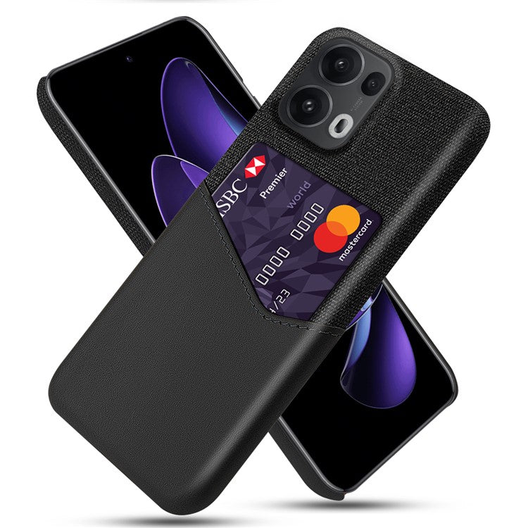 For Oppo Reno13 Pro 5G Case PU Leather Cloth Texture Hard PC Phone Cover with Card Holder - Black