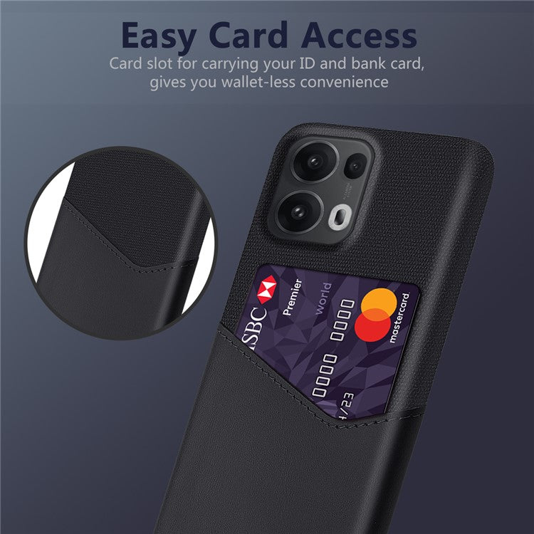 For Oppo Reno13 Pro 5G Case PU Leather Cloth Texture Hard PC Phone Cover with Card Holder - Black