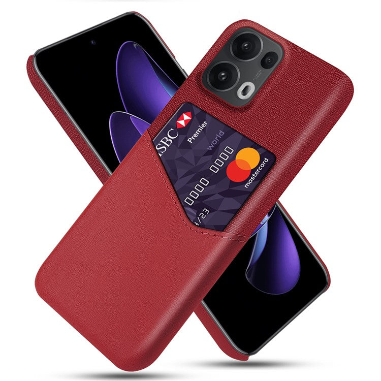 For Oppo Reno13 Pro 5G Case PU Leather Cloth Texture Hard PC Phone Cover with Card Holder - Red