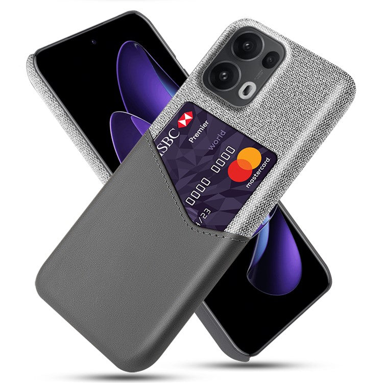 For Oppo Reno13 Pro 5G Case PU Leather Cloth Texture Hard PC Phone Cover with Card Holder - Grey