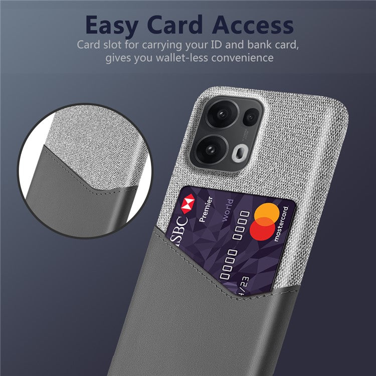 For Oppo Reno13 Pro 5G Case PU Leather Cloth Texture Hard PC Phone Cover with Card Holder - Grey