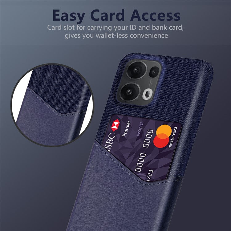 For Oppo Reno13 Pro 5G Case PU Leather Cloth Texture Hard PC Phone Cover with Card Holder - Blue