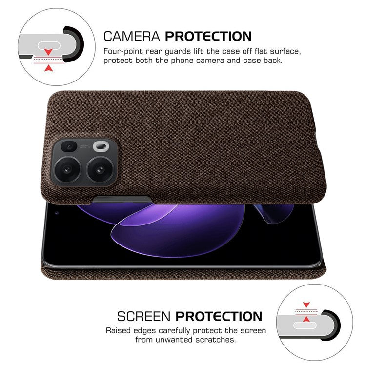 For Oppo Reno13 Pro 5G Phone Case Cloth Texture Anti-Scratch Protective PC Back Cover - Brown