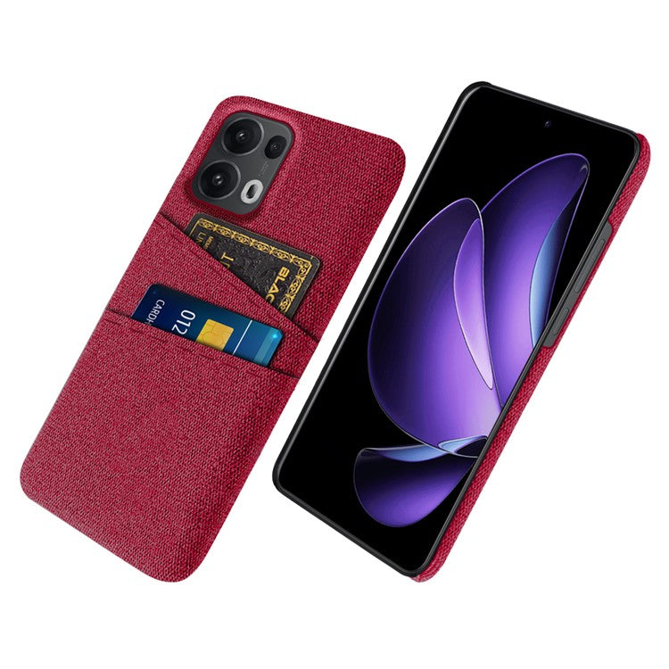For Oppo Reno13 Pro 5G Case Cloth + Hard PC Phone Cover with Dual Card Slots - Red