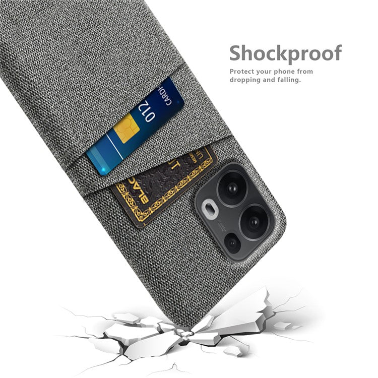 For Oppo Reno13 Pro 5G Case Cloth + Hard PC Phone Cover with Dual Card Slots - Grey