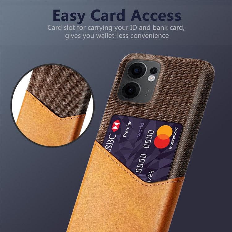 For Oppo Reno13 F 5G Case PU Leather Cloth Texture Hard PC Phone Cover with Card Holder - Orange