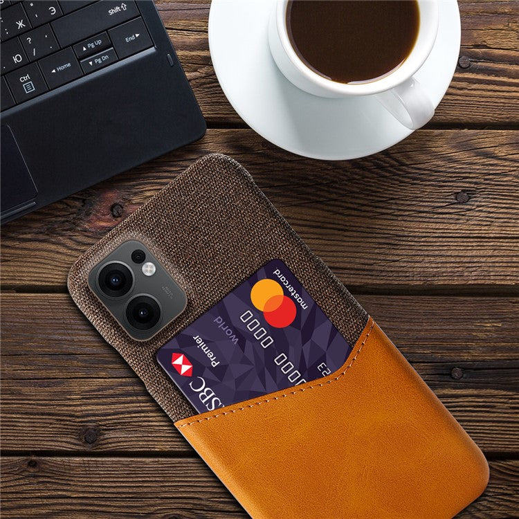 For Oppo Reno13 F 5G Case PU Leather Cloth Texture Hard PC Phone Cover with Card Holder - Orange