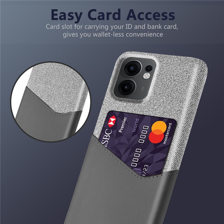 For Oppo Reno13 F 5G Case PU Leather Cloth Texture Hard PC Phone Cover with Card Holder - Grey