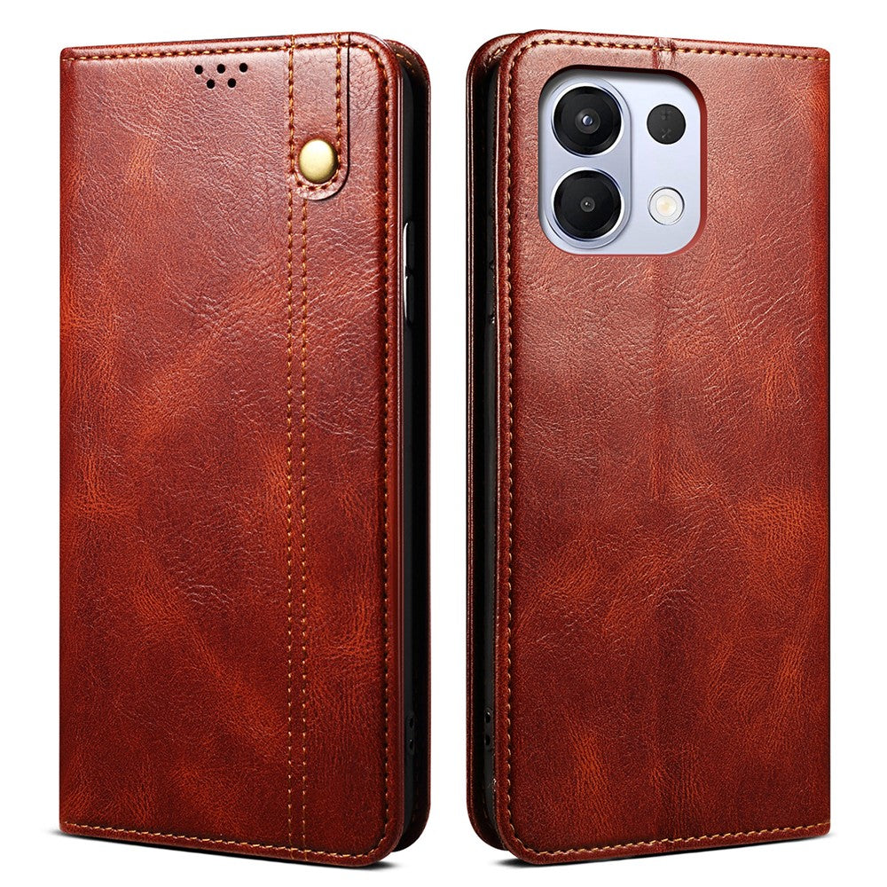 For Oppo K13 5G / K12s Case Crazy Horse Texture Waxy Leather Wallet Stand Phone Cover - Brown