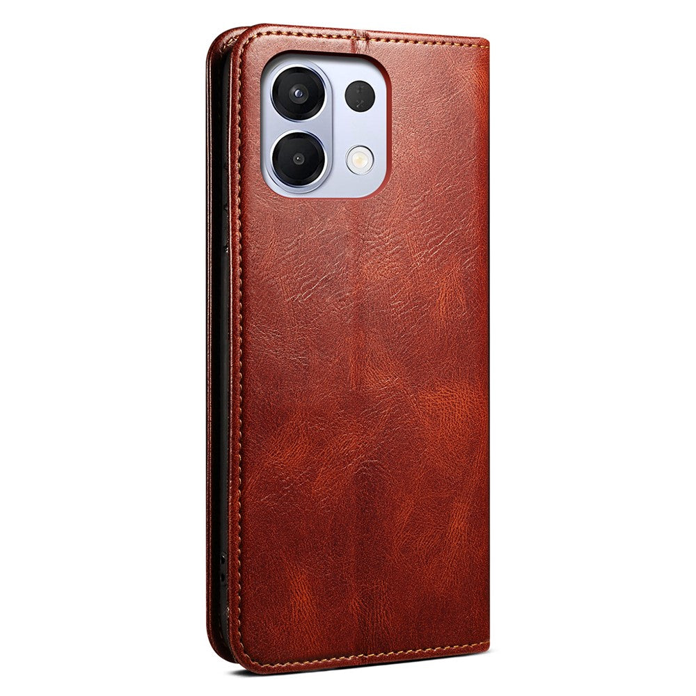 For Oppo K13 5G / K12s Case Crazy Horse Texture Waxy Leather Wallet Stand Phone Cover - Brown