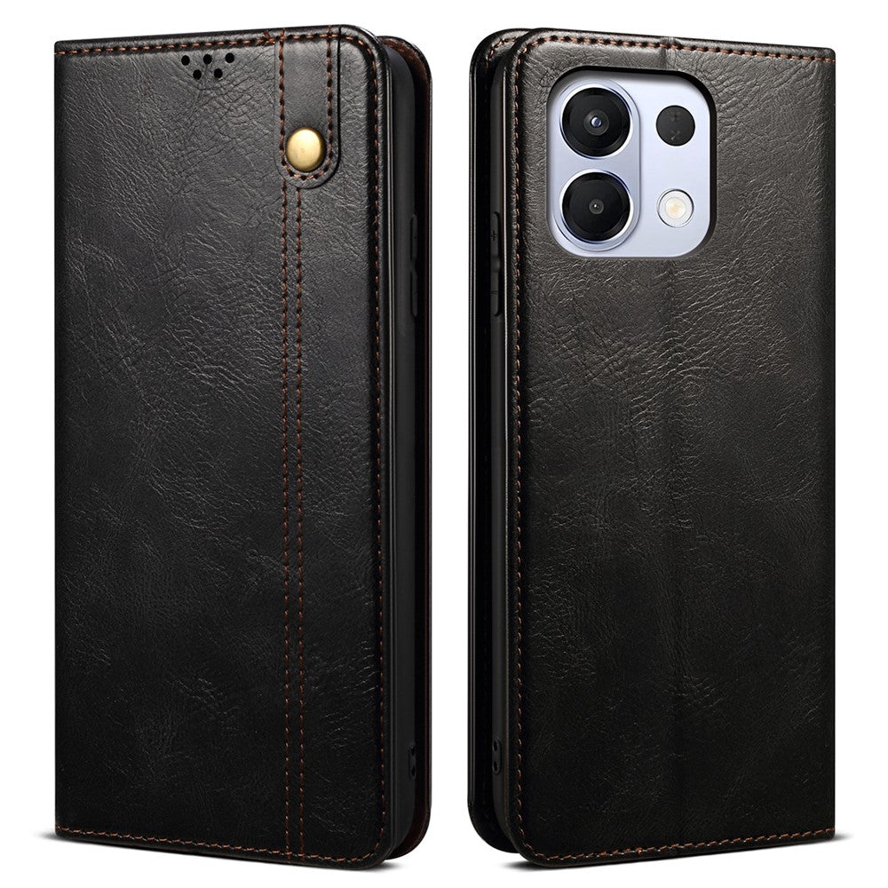 For Oppo K13 5G / K12s Case Crazy Horse Texture Waxy Leather Wallet Stand Phone Cover - Black